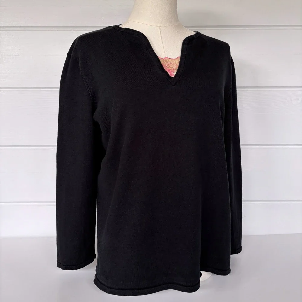 Lauren Ralph Lauren Silk Sweater L V-Neck 3/4 Sleeve Fine Knit Gauge Classic 90s